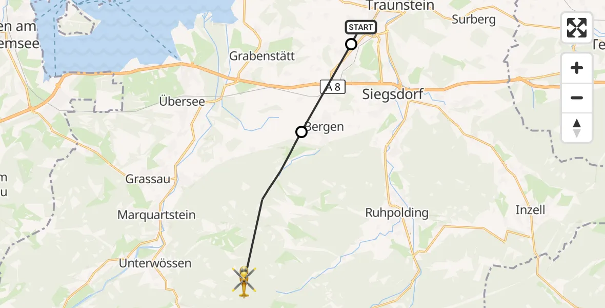 Flugroute Rettungshubschrauber Traunstein - Ruhpolding, 15 September 2026, 13:28