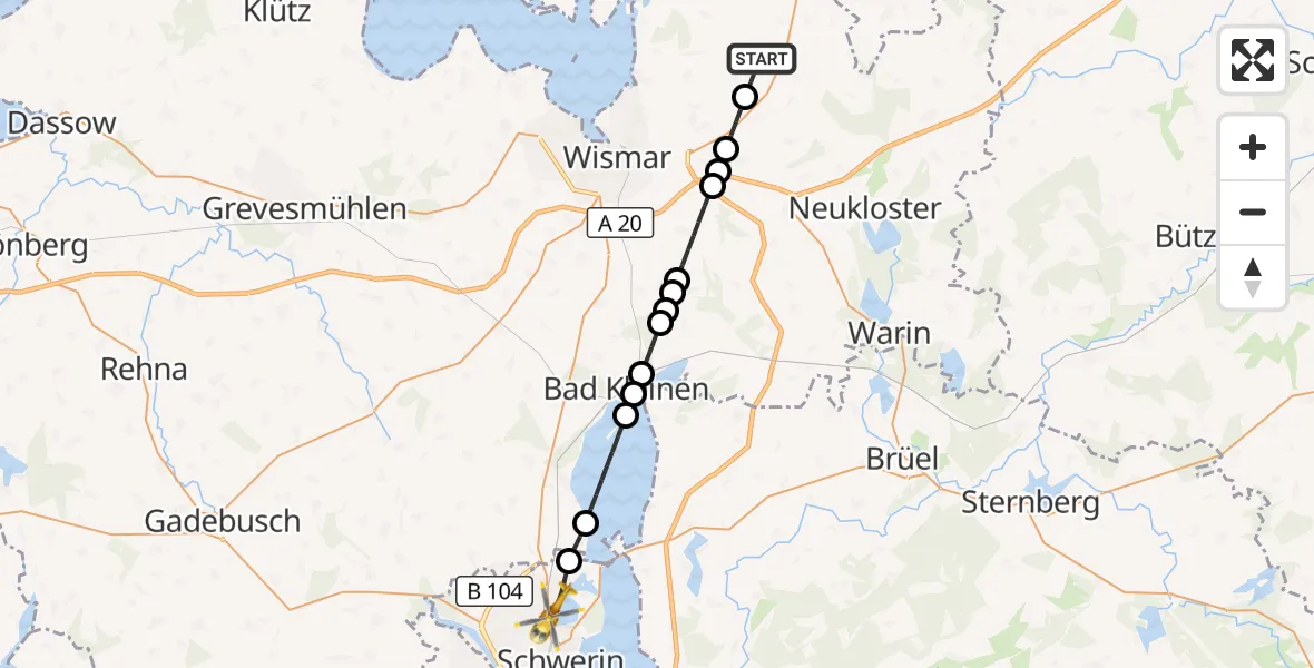 Flugroute Rettungshubschrauber Neuburg - Schwerin, 15 September 2026, 13:30