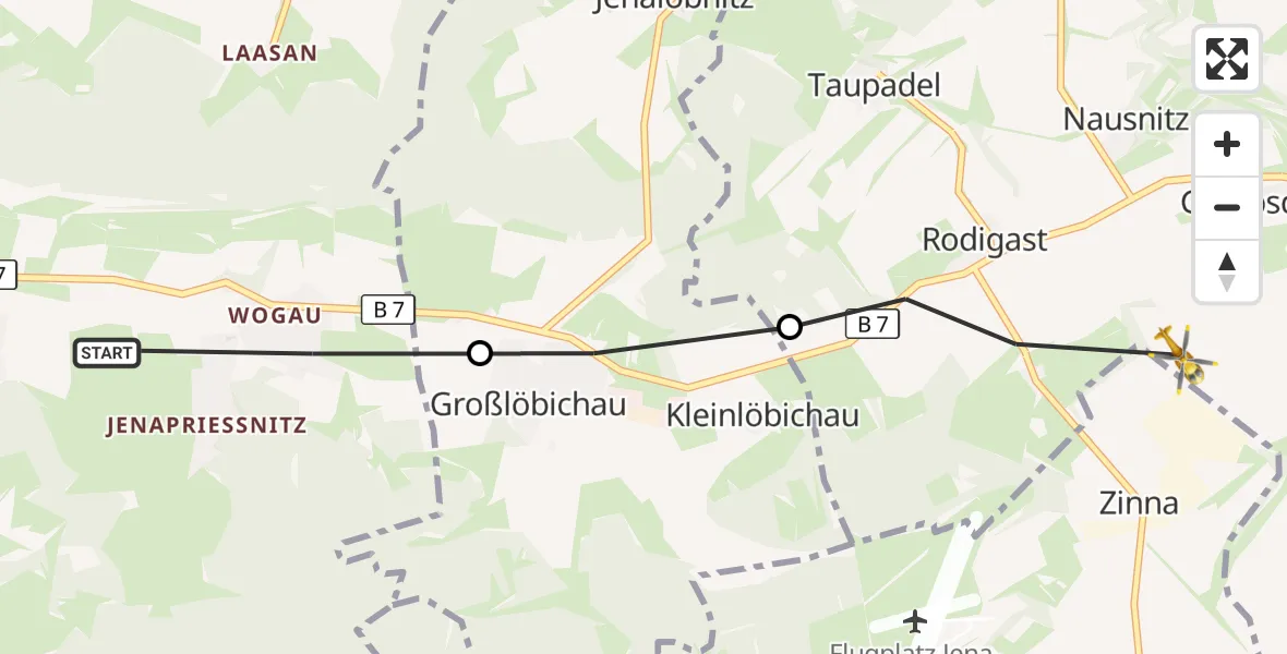 Flugroute Rettungshubschrauber Jena - Bürgel, 15 September 2026, 13:37