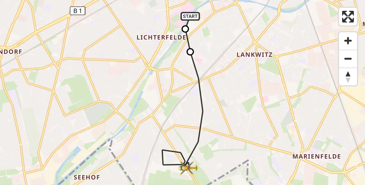 Flugroute Rettungshubschrauber Charité Clinic Benjamin Franklin Campus - Berlin, 15 September 2026, 13:40