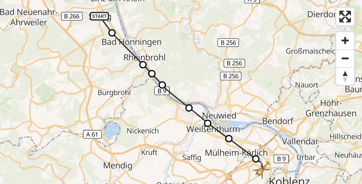 Flugroute Rettungshubschrauber Sinzig - Koblenz, 15 September 2026, 14:01