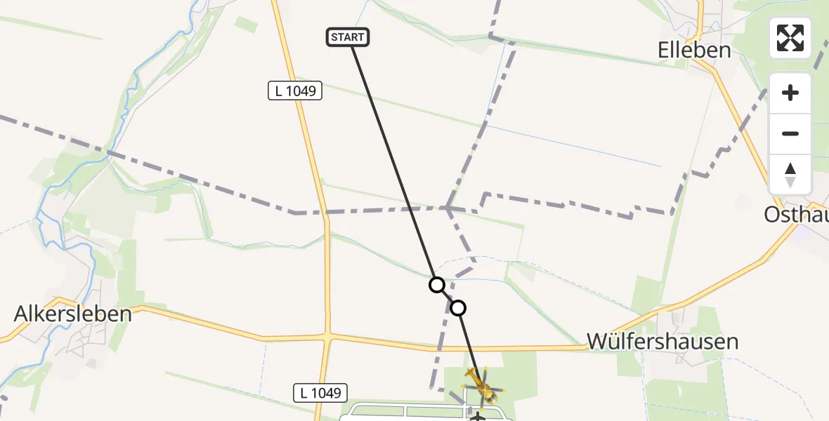 Flugroute Rettungshubschrauber Elxleben - Arnstadt-Alkersleben Flugplatz, 15 September 2026, 14:04