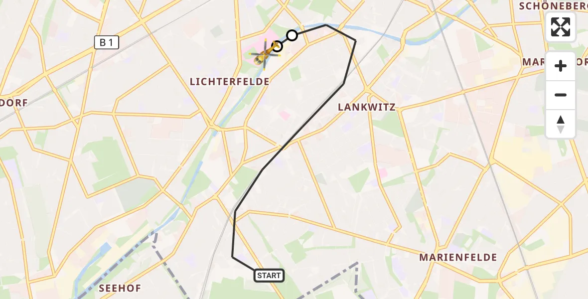 Flugroute Rettungshubschrauber Berlin - Charité Clinic Benjamin Franklin Campus, 15 September 2026, 14:09