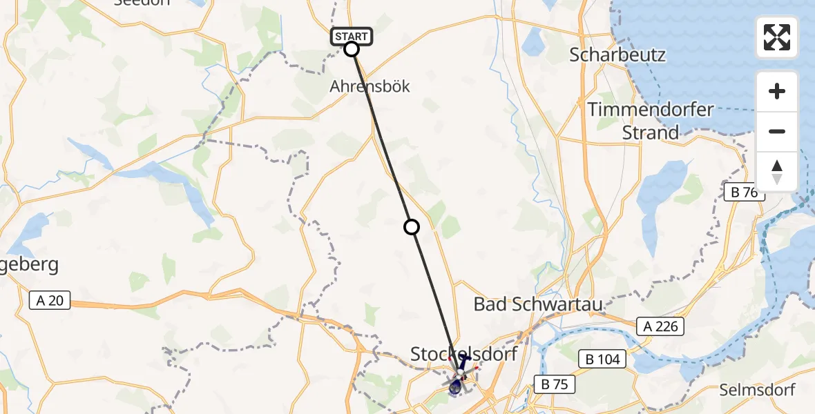 Flugroute Polizeihubschrauber Christoph 12 Luftrettungszentrum - Stockelsdorf, 15 September 2026, 14:11