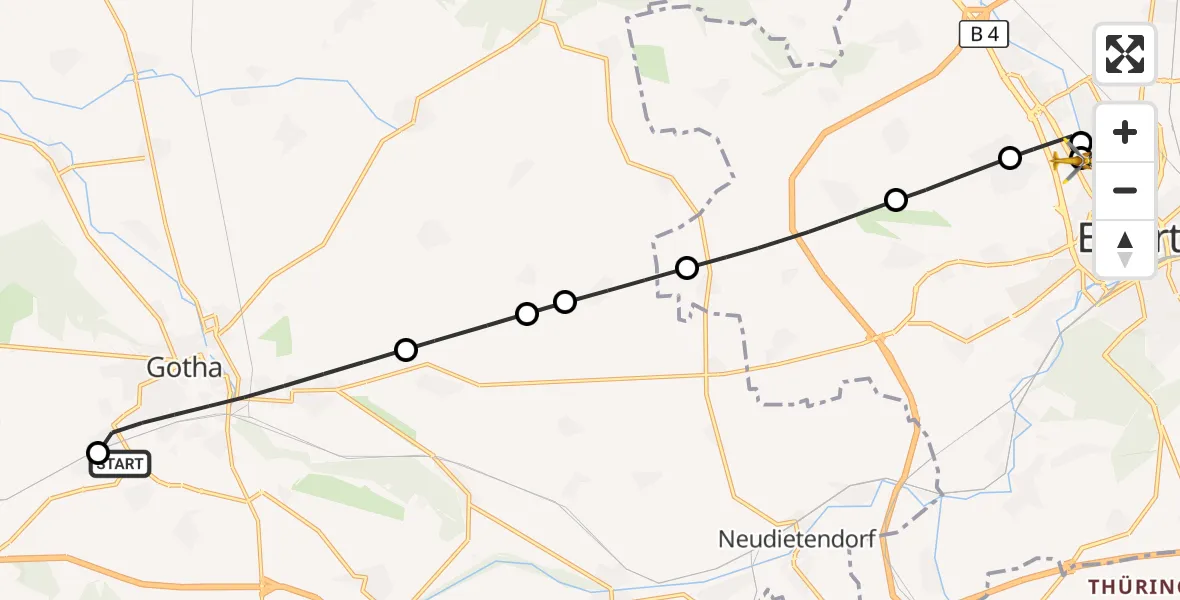 Flugroute Rettungshubschrauber Helios Clinic Gotha - Helios Clinic Erfurt, 15 September 2026, 14:12