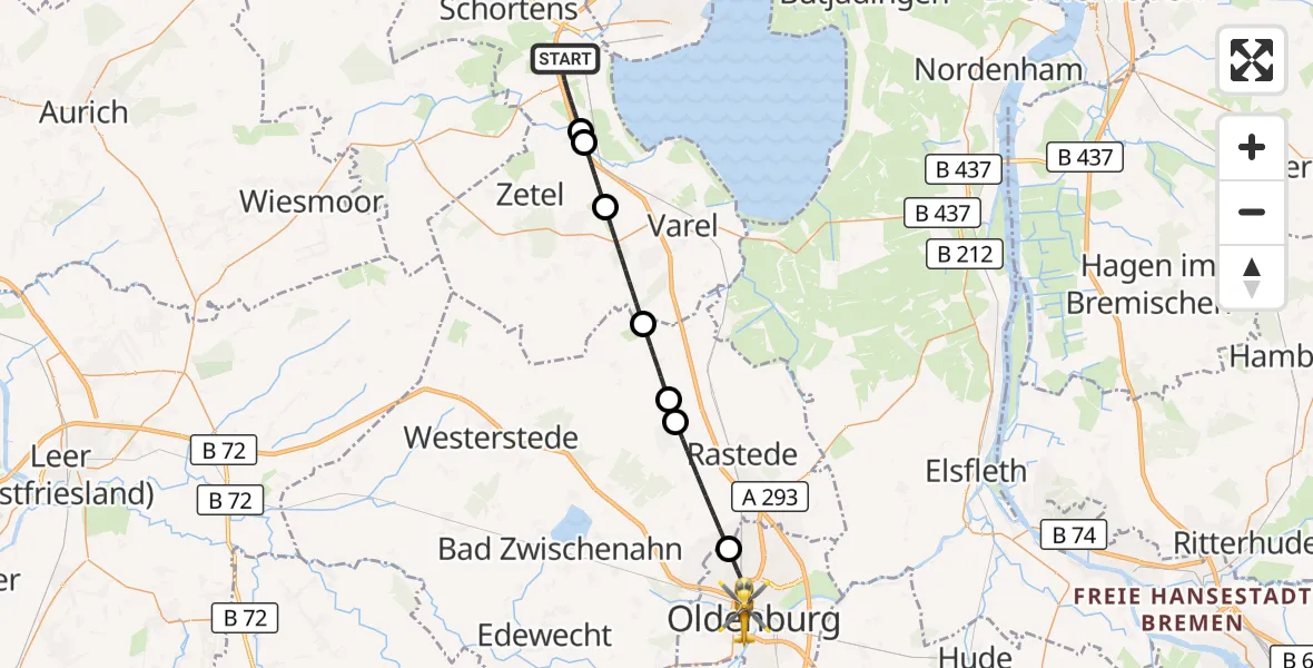 Flugroute Rettungshubschrauber Sande - Oldenburg (Oldb), 15 September 2026, 14:12