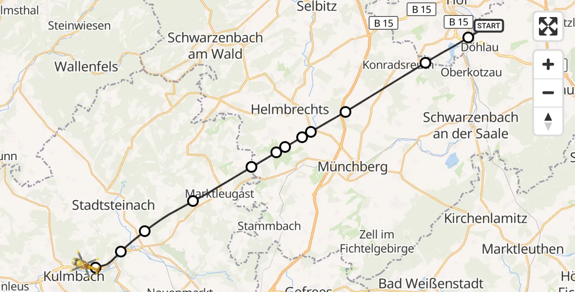 Flugroute Rettungshubschrauber Döhlau - Kulmbach, 15 September 2026, 14:14