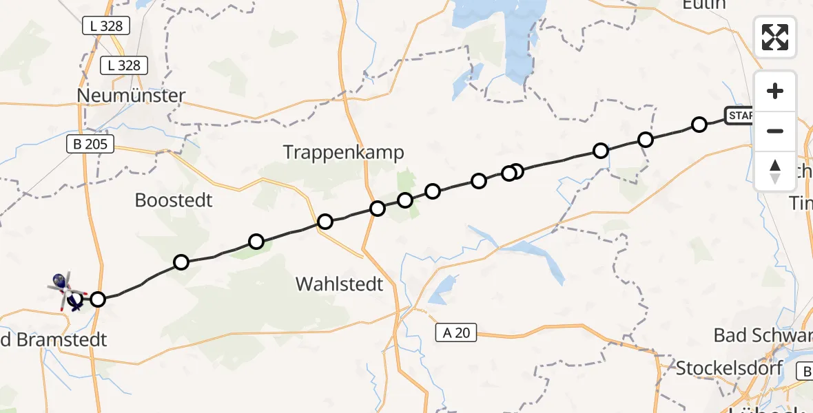 Flugroute Polizeihubschrauber Süsel - Wiemersdorf, 15 September 2026, 14:18