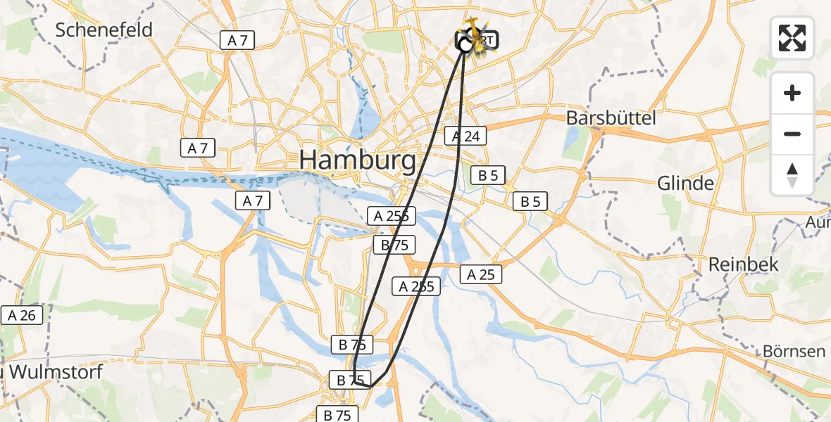 Flugroute Rettungshubschrauber Hamburg Military Hospital - Hamburg Military Hospital, 15 September 2026, 14:21