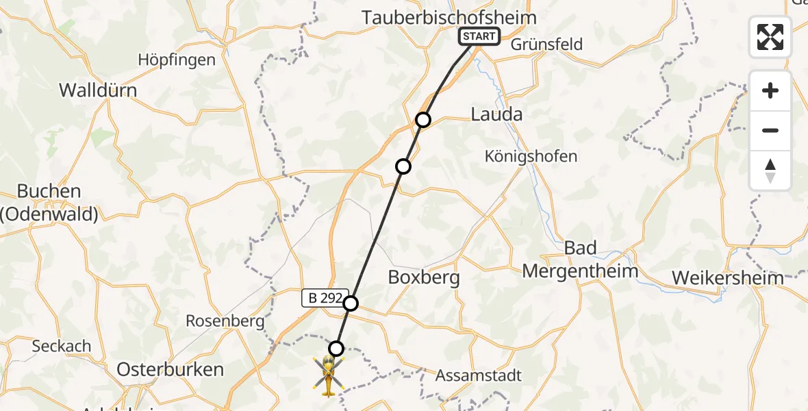 Flugroute Rettungshubschrauber Tauberbischofsheim - Ravenstein, 15 September 2026, 14:32