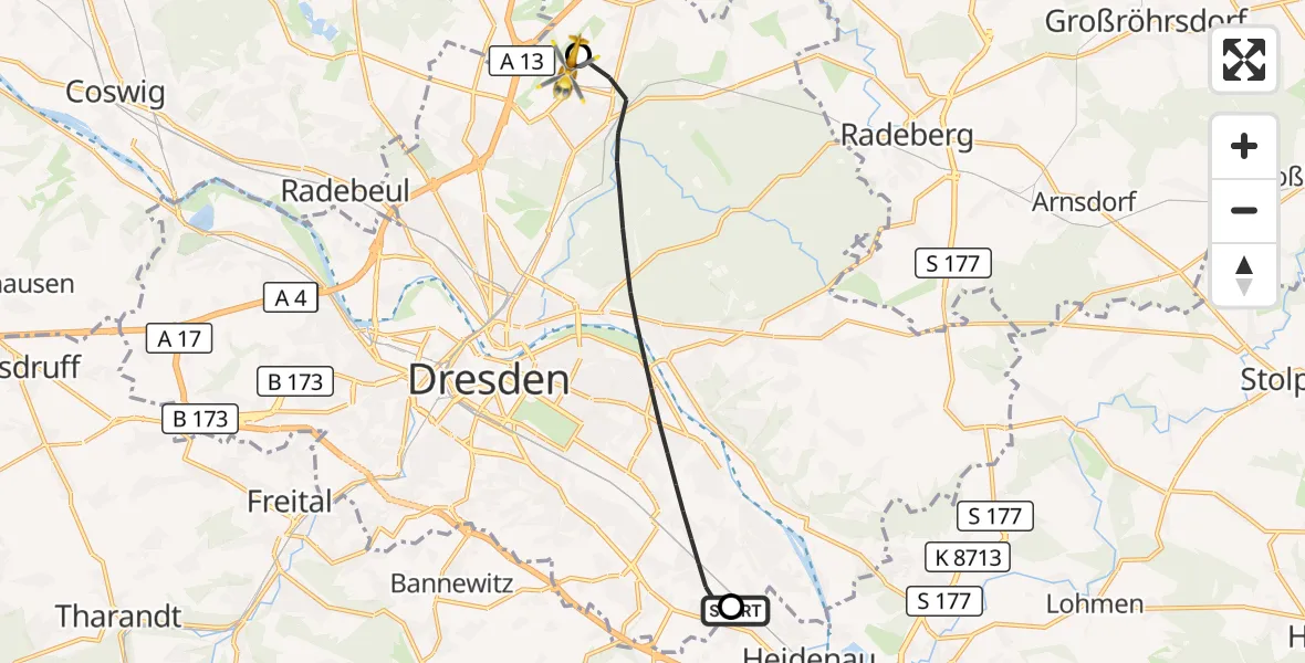 Flugroute Rettungshubschrauber Heidenau - Dresden Bundespolizei Hubschrauberlandeplatz, 15 September 2026, 14:45