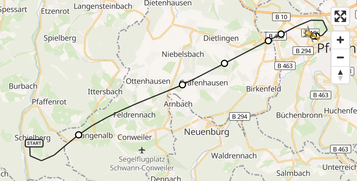 Flugroute Ambulanzhubschrauber Marxzell - Siloah Sankt Trudpert Hospital, 15 September 2026, 14:50
