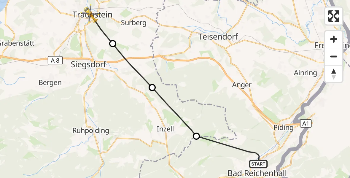 Flugroute Rettungshubschrauber Bad Reichenhall - Traunstein, 15 September 2026, 15:01