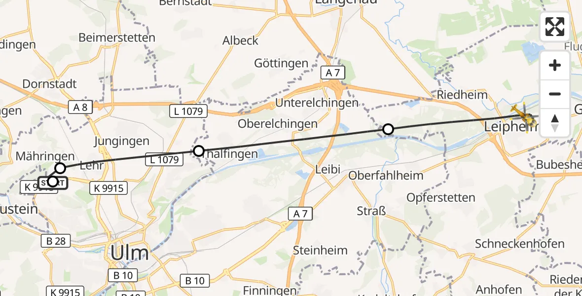 Flugroute Rettungshubschrauber Ulm Military Hospital Emergency - Leipheim, 15 September 2026, 15:20