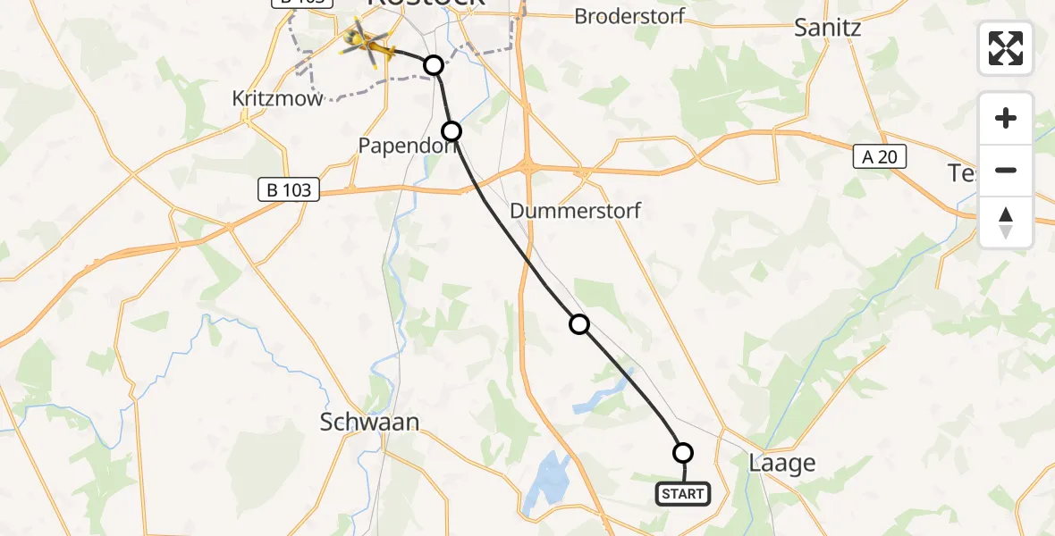 Flugroute Rettungshubschrauber Flughafen Rostock-Laage - Rostock, 15 September 2026, 15:22