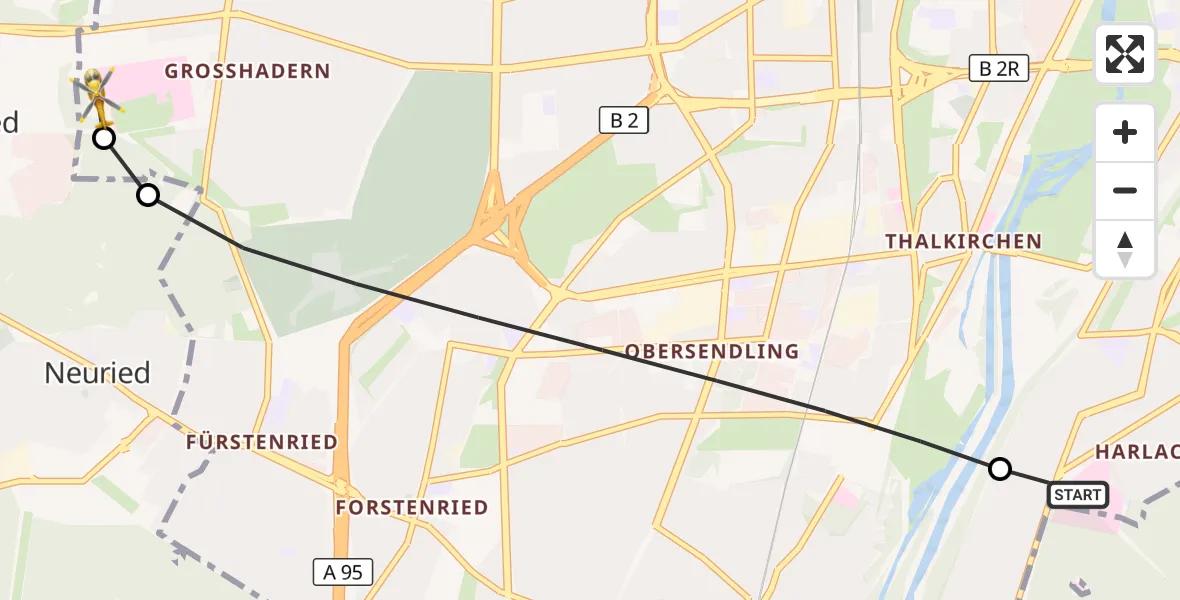 Flugroute Rettungshubschrauber ADAC Air Rescue Center Hubschrauberlandeplatz (Christoph 1) - DRF Air Rescue München Hubschrauberlandeplatz, 15 September 2026, 15:24