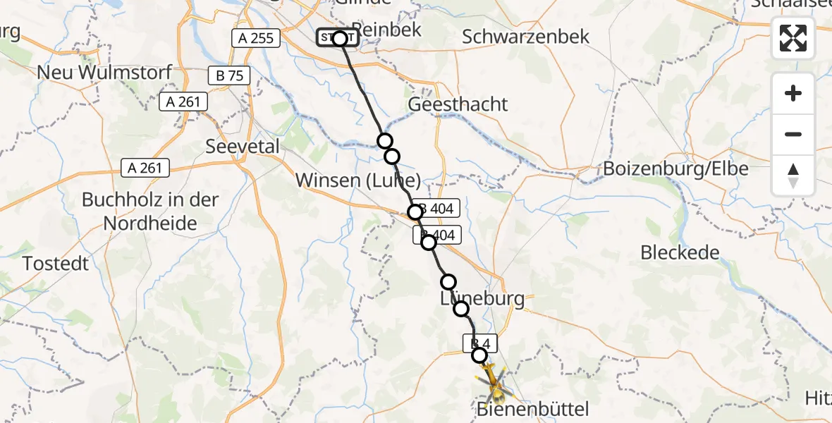 Flugroute Rettungshubschrauber Christoph Hansa ADAC Hubschrauberlandeplatz - Melbeck, 15 September 2026, 15:28
