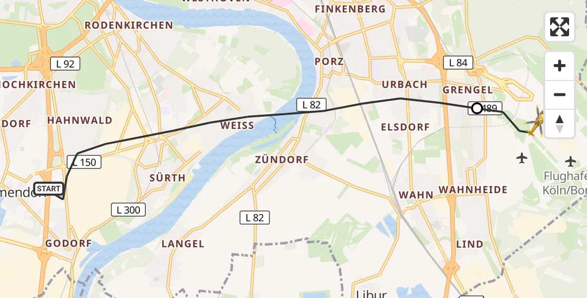 Flugroute Rettungshubschrauber Köln - Köln Bonn Flughafen, 15 September 2026, 15:28