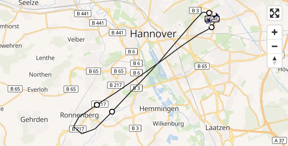 Flugroute Polizeihubschrauber Hannover Luftrettung Hubschrauberlandeplatz (Christoph 4) - Hannover Luftrettung Hubschrauberlandeplatz (Christoph 4), 15 September 2026, 15:37