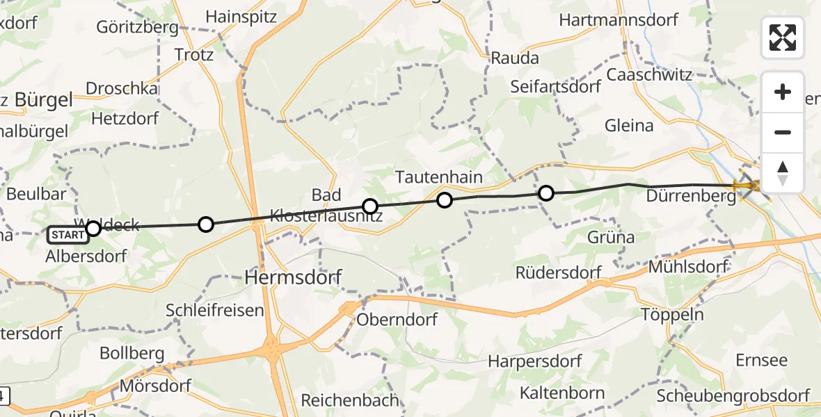 Flugroute Rettungshubschrauber Bürgel - Gera, 15 September 2026, 15:40
