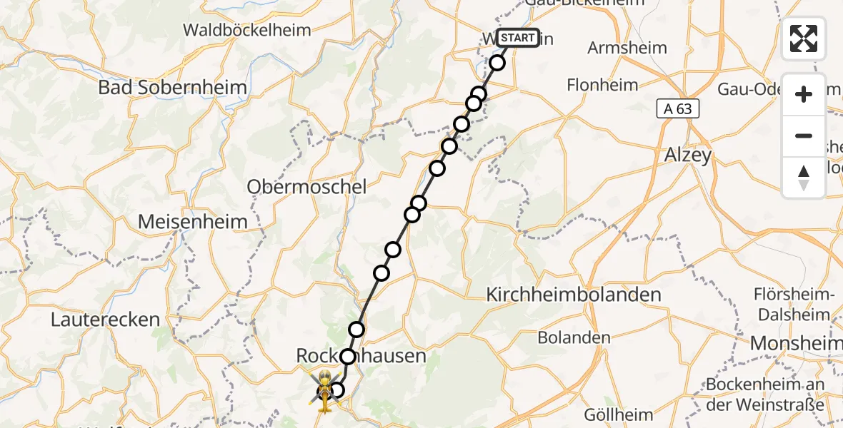 Flugroute Rettungshubschrauber Wöllstein - Rockenhausen, 15 September 2026, 15:42