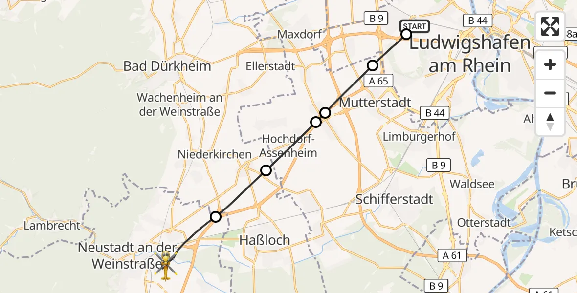 Flugroute Rettungshubschrauber Ludwigshafen Accident Hospital - Neustadt an der Weinstraße, 15 September 2026, 15:43