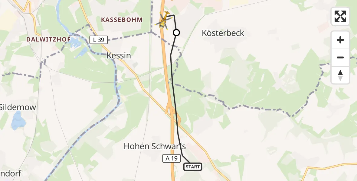Flugroute Ambulanzhubschrauber Dummerstorf - Roggentin, 15 September 2026, 15:49
