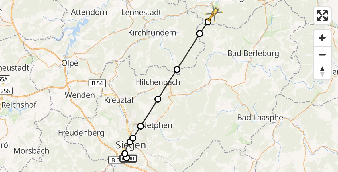 Flugroute Rettungshubschrauber Evangelisches Jung-Stilling Hospital - Schmallenberg, 15 September 2026, 15:53