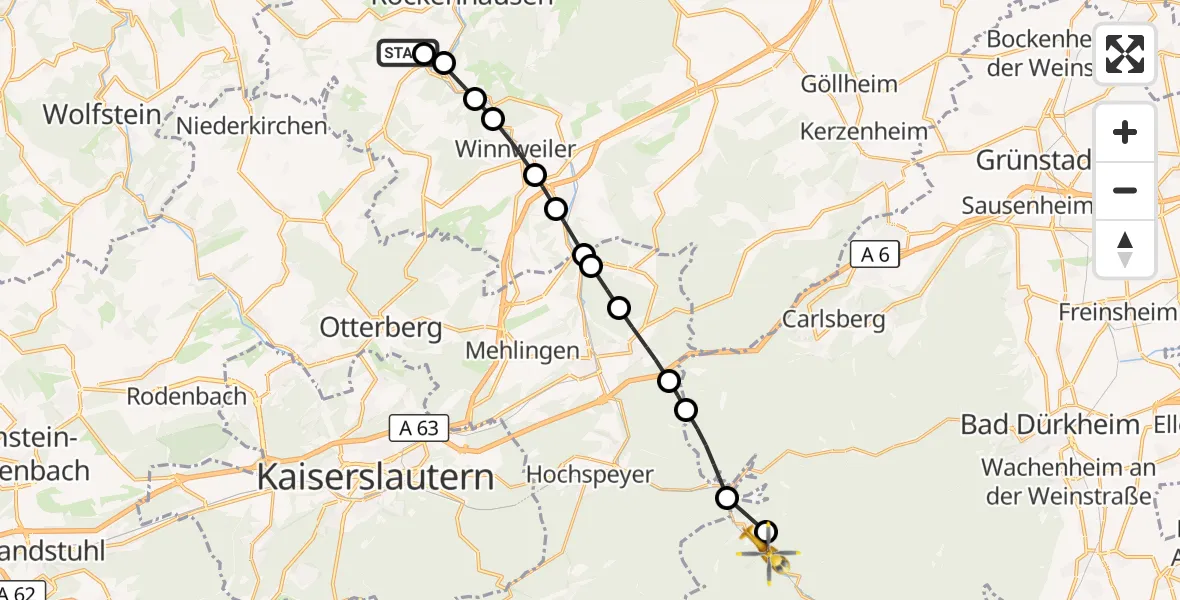 Flugroute Rettungshubschrauber Rockenhausen - Weidenthal, 15 September 2026, 16:06