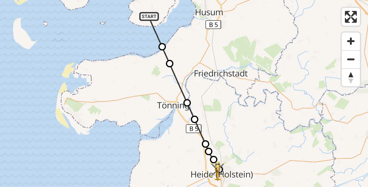 Flugroute Ambulanzhubschrauber Nordstrand - Heide, 15 September 2026, 16:10