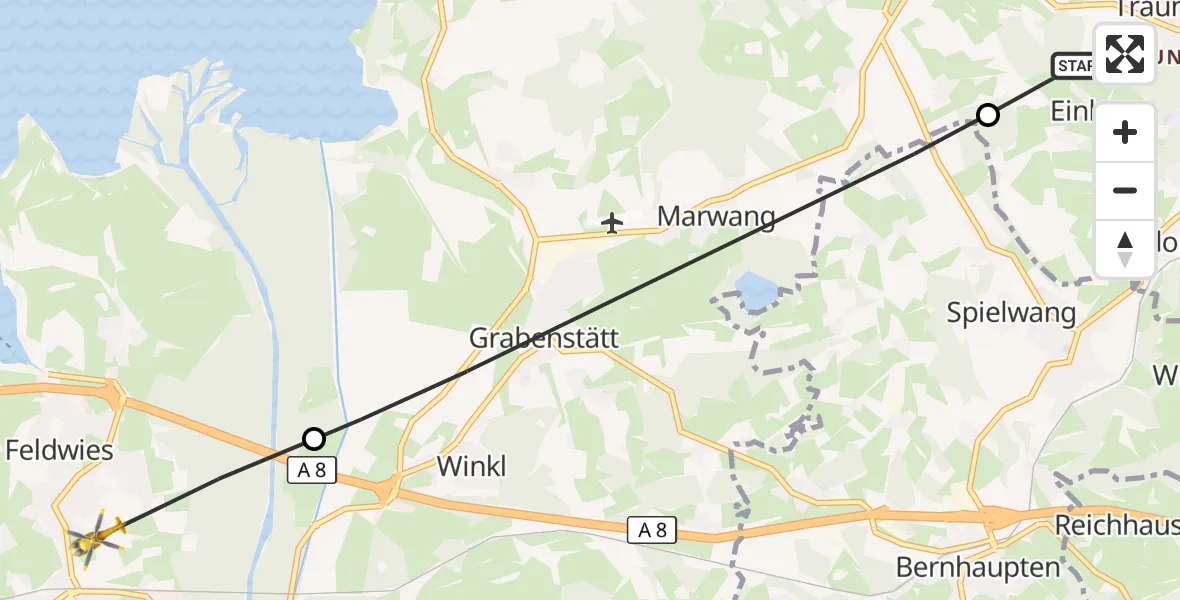 Flugroute Rettungshubschrauber Traunstein - Übersee, 15 September 2026, 16:11