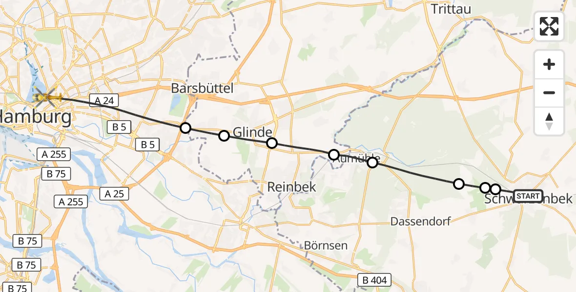 Flugroute Rettungshubschrauber Schwarzenbek - Hamburg, 15 September 2026, 16:11