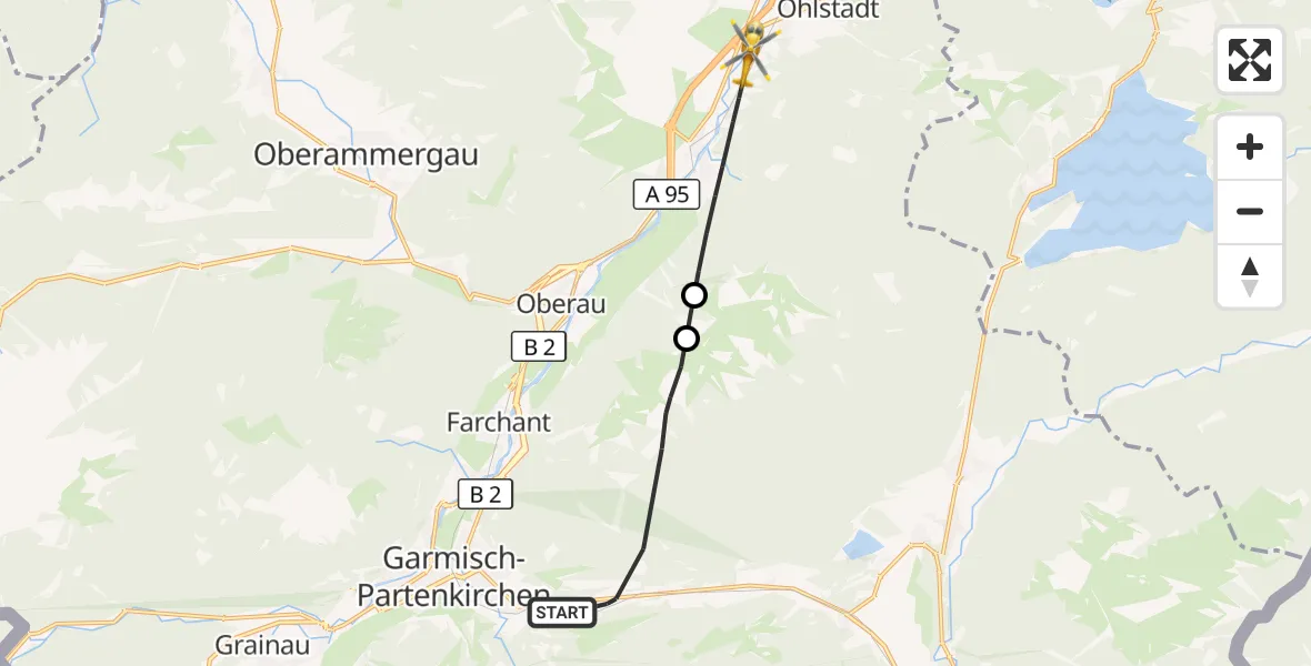 Flugroute Rettungshubschrauber Garmisch-Partenkirchen - Ohlstadt, 15 September 2026, 16:15