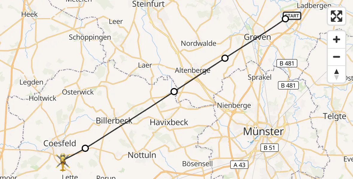 Flugroute Ambulanzhubschrauber Christoph  Westfalen-ADAC - Coesfeld, 15 September 2026, 16:16