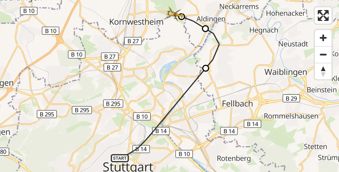 Flugroute Rettungshubschrauber Stuttgart - Pattonville Flugplatz, 15 September 2026, 16:18