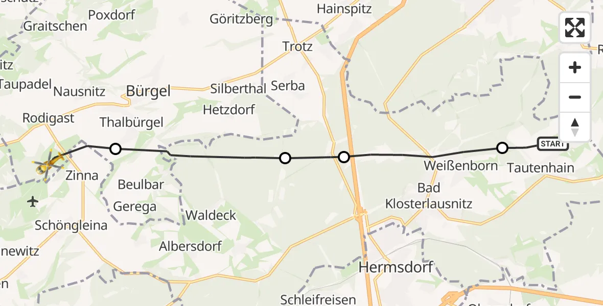 Flugroute Rettungshubschrauber Tautenhain - Bürgel, 15 September 2026, 16:18