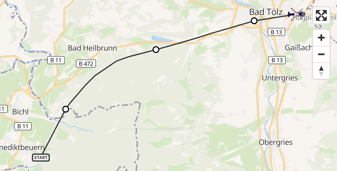Flugroute Polizeihubschrauber Benediktbeuern - Bad Tölz, 15 September 2026, 16:26