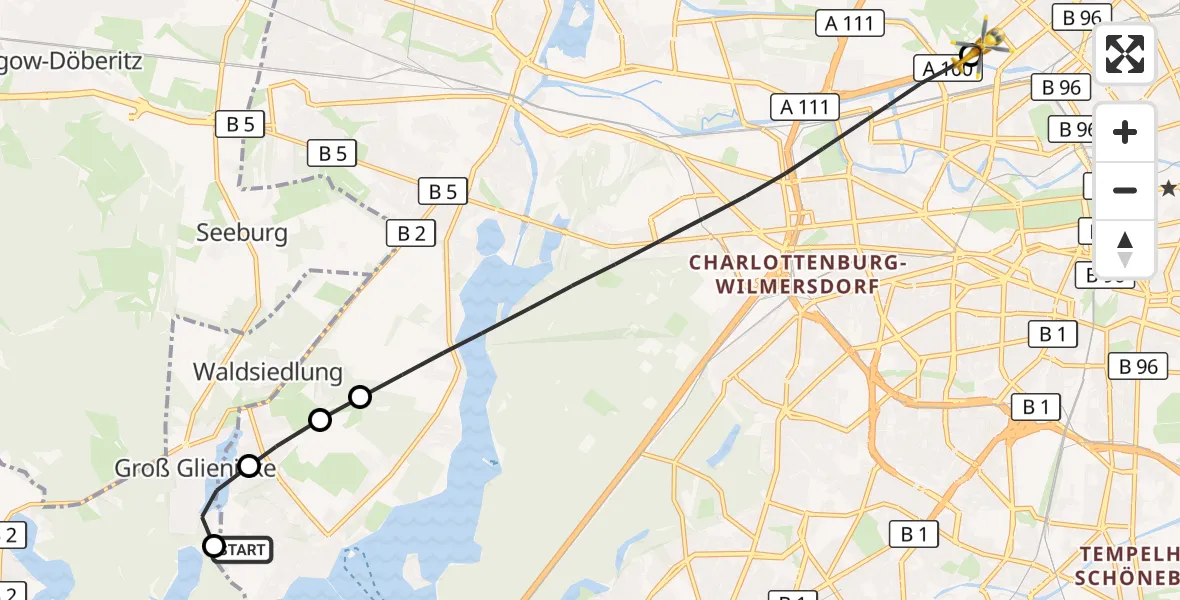 Flugroute Rettungshubschrauber Berlin - Charité Clinic Virchow Campus Hubschrauberlandeplatz, 15 September 2026, 16:28