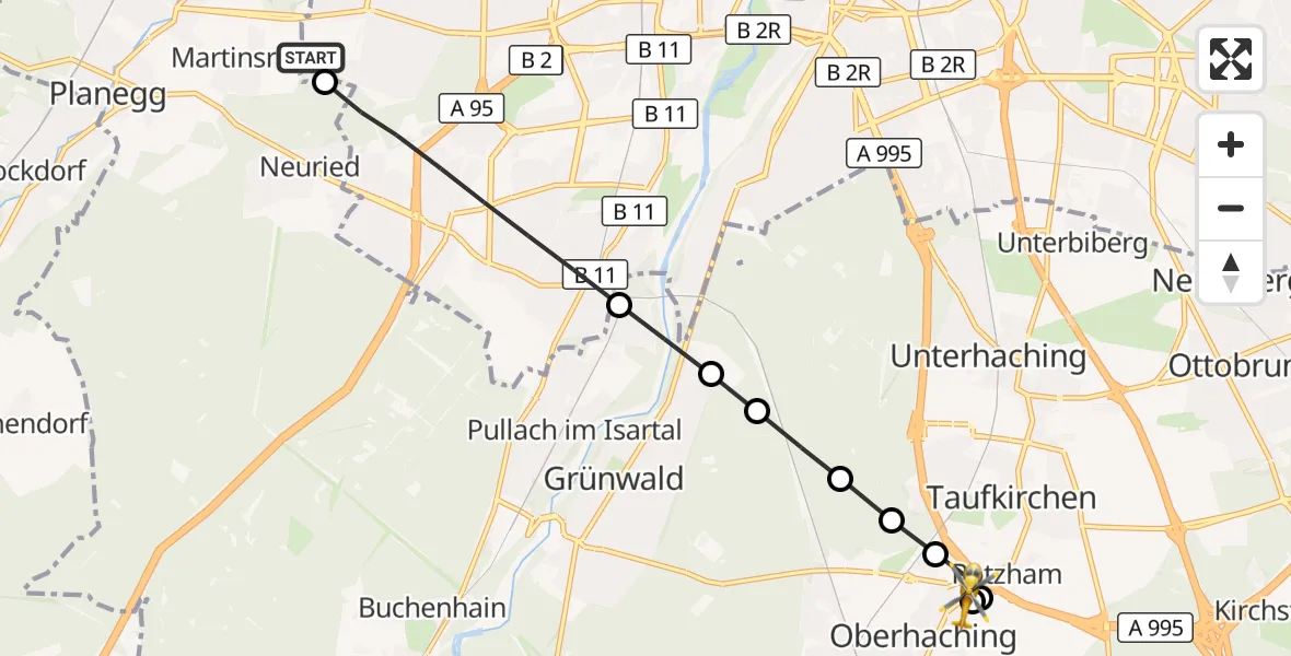 Flugroute Rettungshubschrauber DRF Air Rescue München Hubschrauberlandeplatz - Oberhaching, 15 September 2026, 16:30