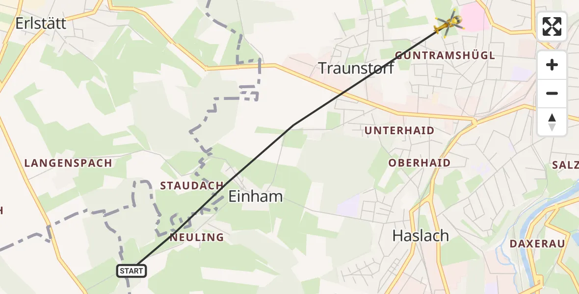 Flugroute Rettungshubschrauber Traunstein - Traunstein Hospital, 15 September 2026, 16:42