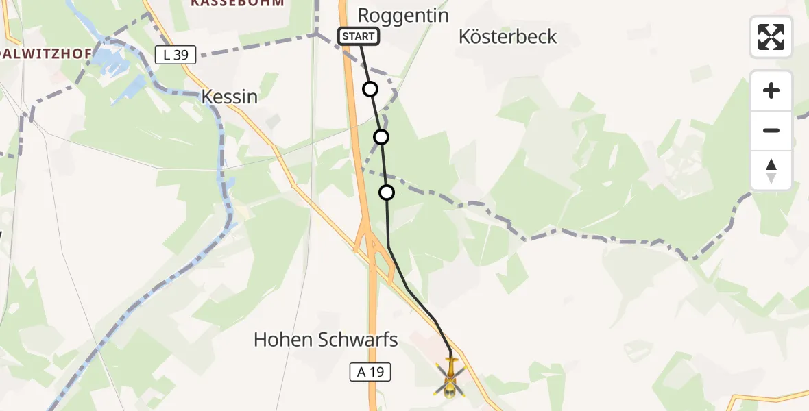 Flugroute Ambulanzhubschrauber Roggentin - Dummerstorf, 15 September 2026, 16:42