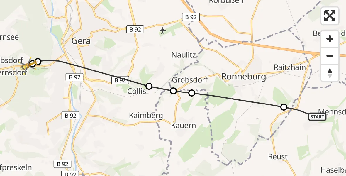 Flugroute Rettungshubschrauber Paitzdorf - SRH Wald-Klinikum Gera Hospital, 15 September 2026, 16:50