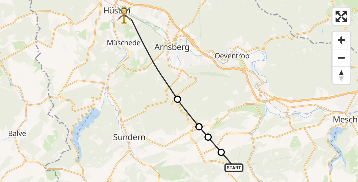 Flugroute Rettungshubschrauber Meschede - Arnsberg, 15 September 2026, 16:51