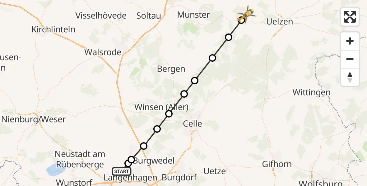 Flugroute Rettungshubschrauber Flughafen Hannover - Schwienau, 15 September 2026, 16:56