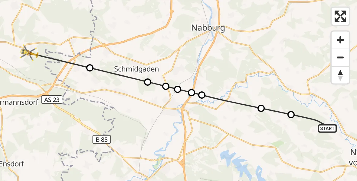 Flugroute Ambulanzhubschrauber Schwarzhofen - Freudenberg, 15 September 2026, 17:00