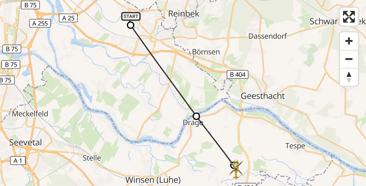 Flugroute Rettungshubschrauber Christoph Hansa ADAC Hubschrauberlandeplatz - Marschacht, 15 September 2026, 17:08