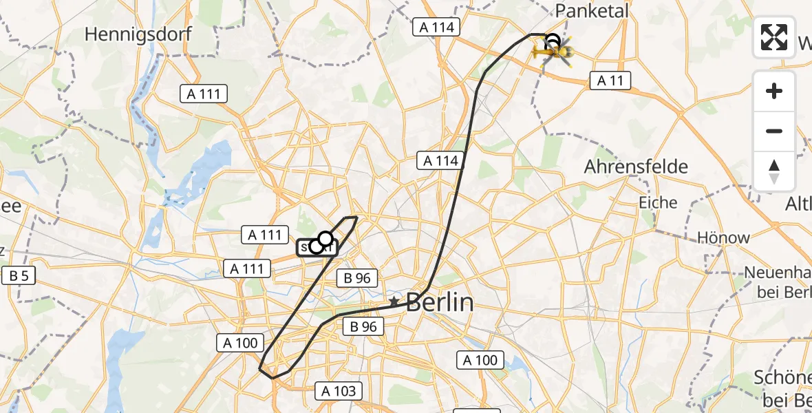 Flugroute Rettungshubschrauber Charité Clinic Virchow Campus - Helios Clinic Berlin-Buch, 15 September 2026, 17:10