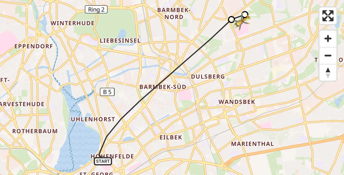 Flugroute Rettungshubschrauber Hamburg - Hamburg Military Hospital, 15 September 2026, 17:13