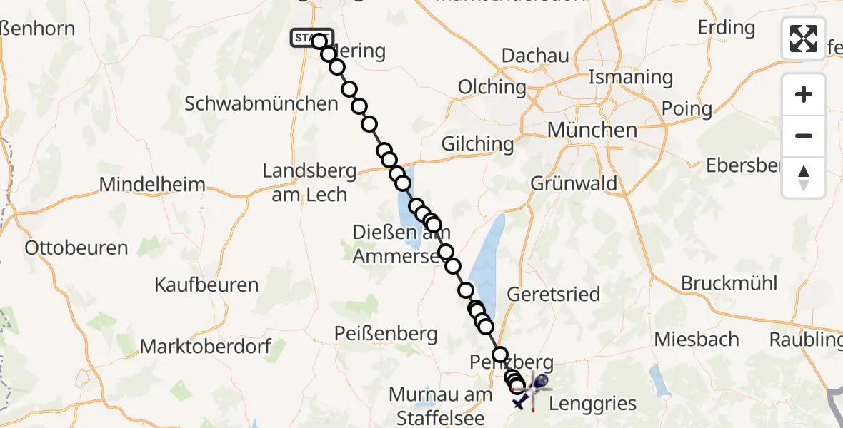 Flugroute Polizeihubschrauber Königsbrunn - Benediktbeuern, 15 September 2026, 17:20