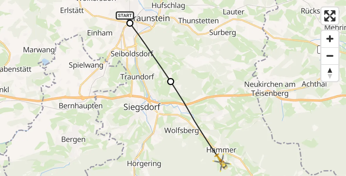 Flugroute Rettungshubschrauber Traunstein Hospital - Siegsdorf, 15 September 2026, 17:23